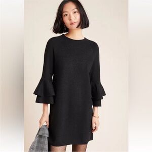 Anthropologie Claudette Ruffled Sweater Dress Black Size M